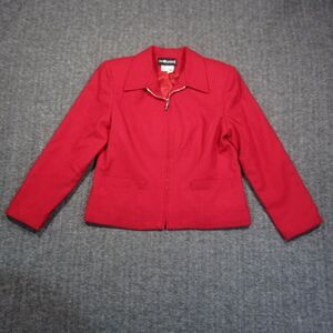 Vtg Sag Harbor Wool Blazer Womens 10P Red Full Zip Collared Pockets Lined 90s‎